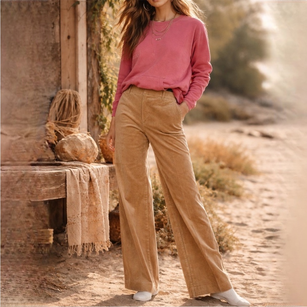 Anne Taylor Tan Corduroy High Waist Wide Leg Pants Size 8